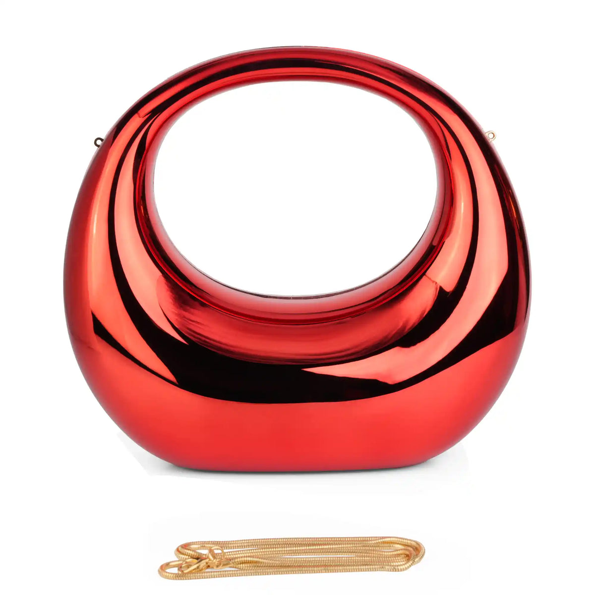 Glossy Ring Handle Clutch Bag – Sculptural Circle Purse for Women