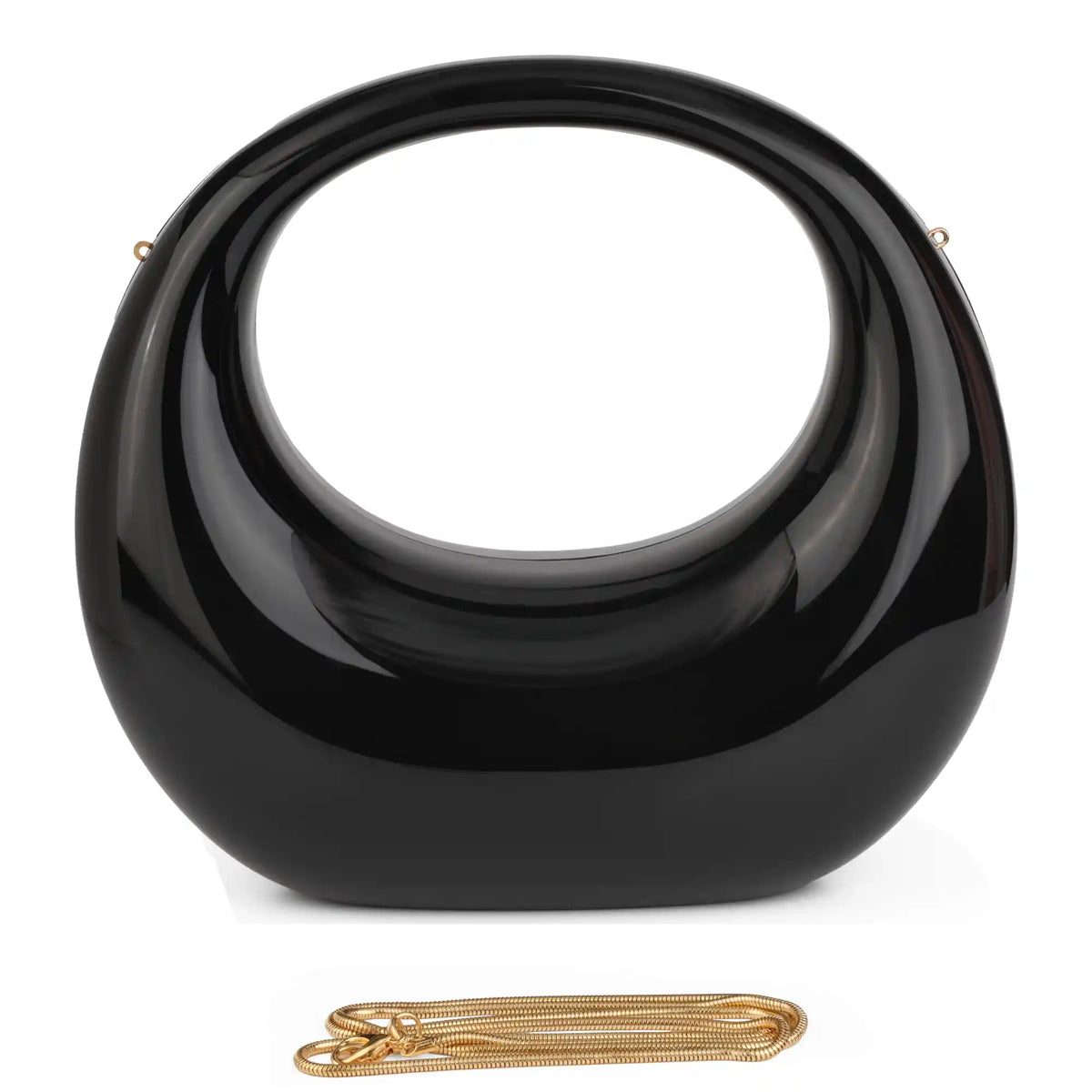 Glossy Ring Handle Clutch Bag – Sculptural Circle Purse for Women