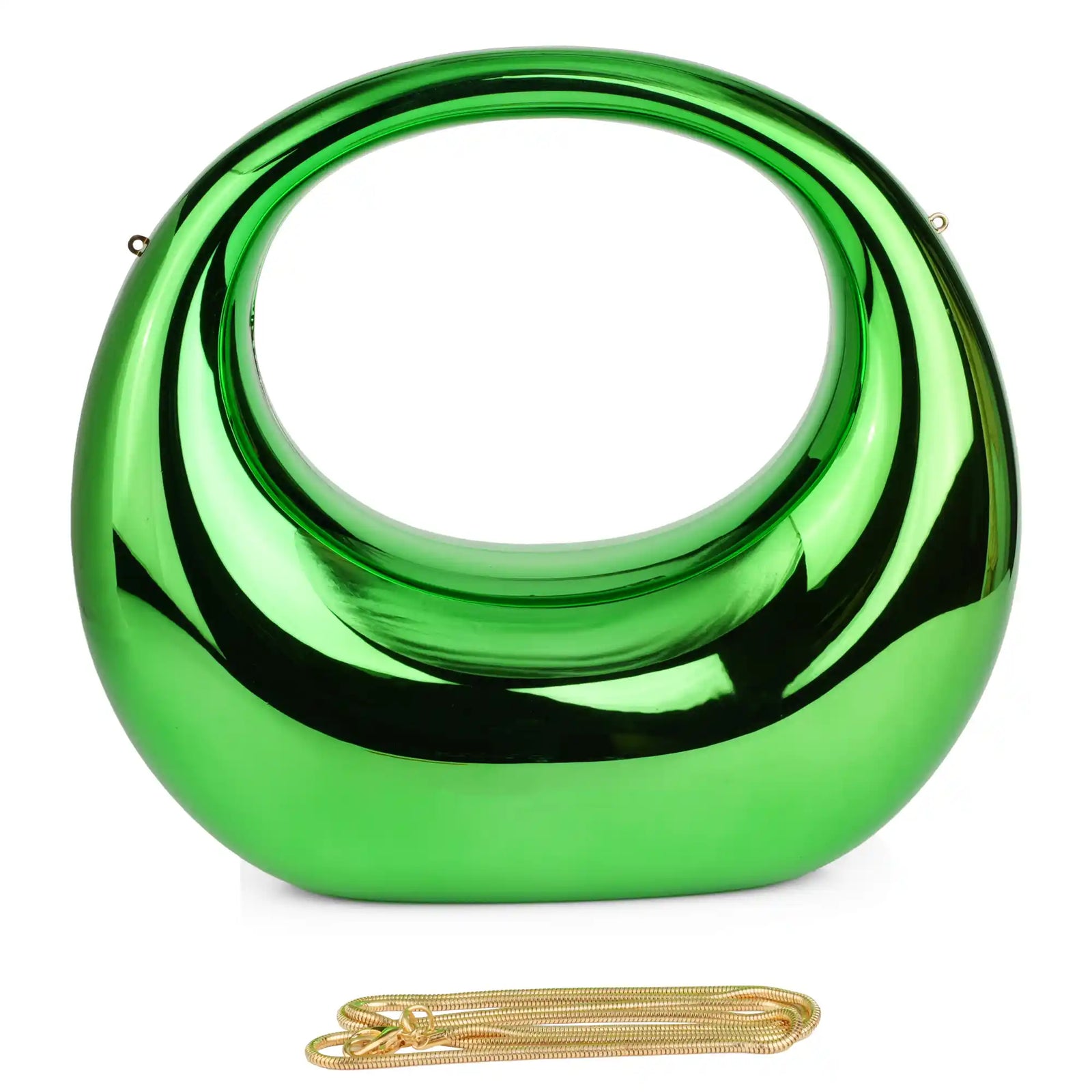 Glossy Ring Handle Clutch Bag – Sculptural Circle Purse for Women