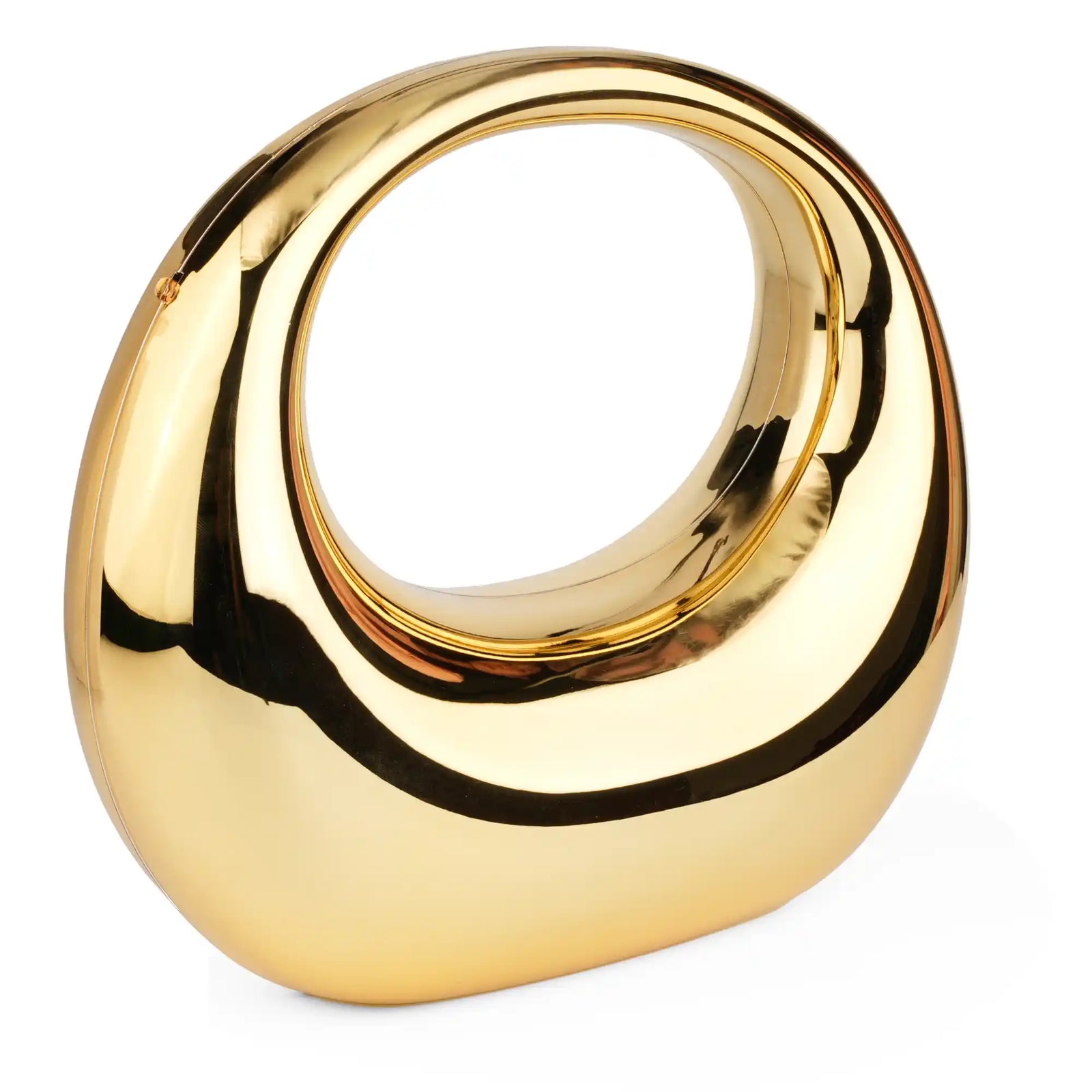 Gold glossy ring handle sculptural clutch bag – ARLANA MOODS