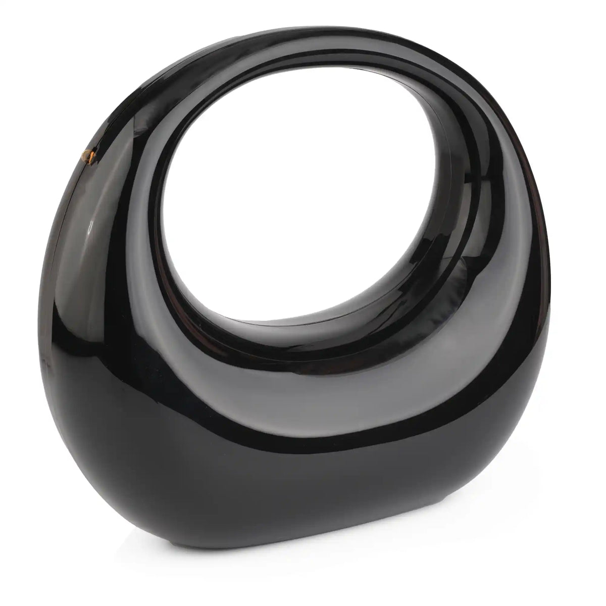 Black glossy circular ring handle clutch – ARLANA
