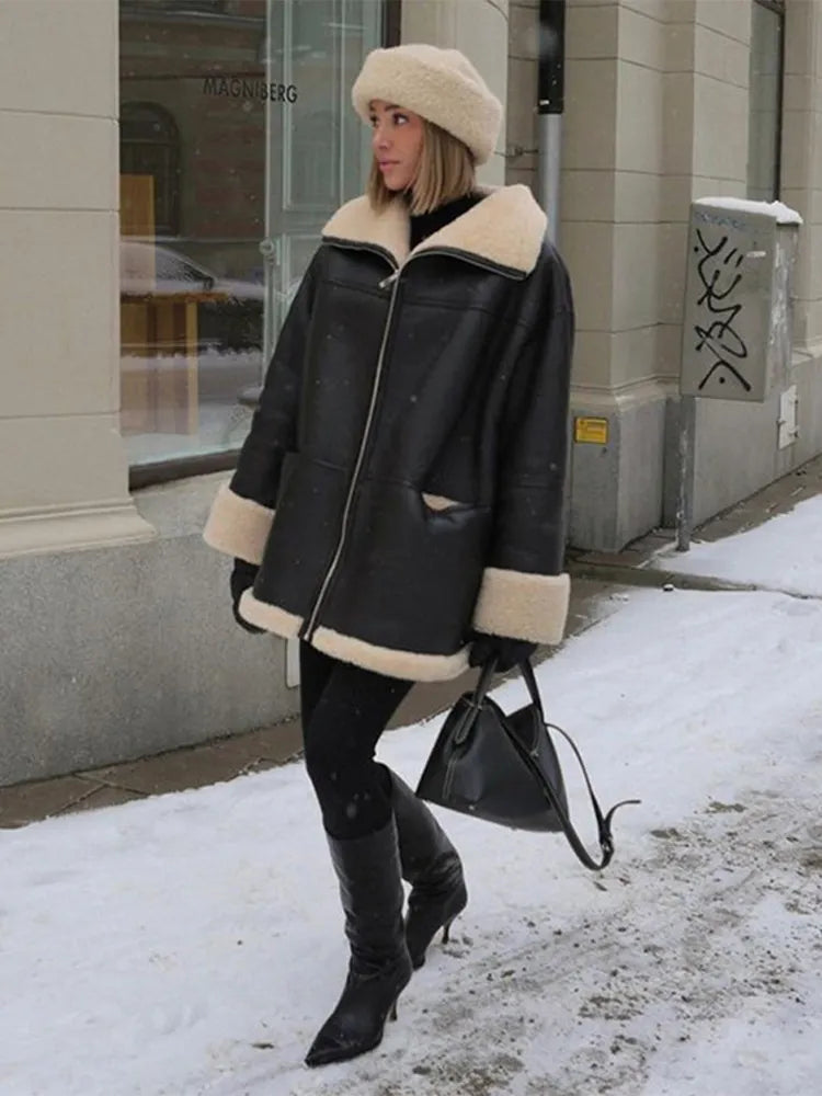 Salomé Veste Oversize en Peau Lainée