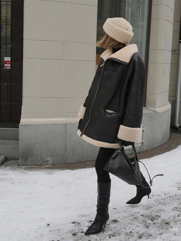 Salomé Veste Oversize en Peau Lainée