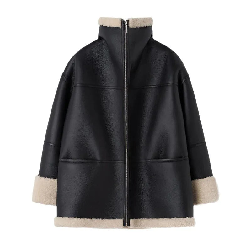 Salomé Veste Oversize en Peau Lainée