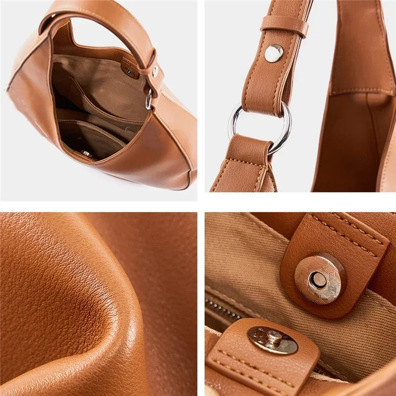Architectural top handle detail on large vegan leather hobo bag – ARLANA