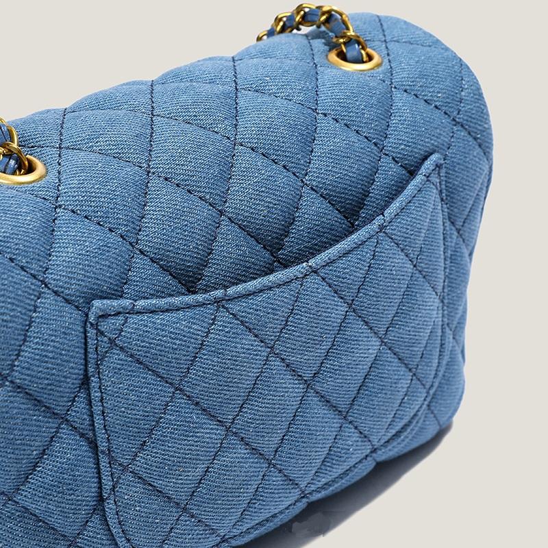 Quilted Denim Chain Shoulder Bag – Crossbody Flap Bag for Women Blue