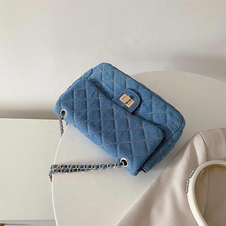 Quilted Denim Chain Shoulder Bag – Crossbody Flap Bag for Women Blue