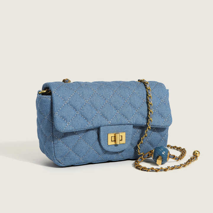 Quilted Denim Chain Shoulder Bag – Crossbody Flap Bag for Women Blue