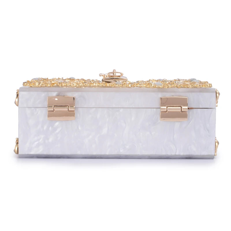 Ladies Luxury Diamonds Golden Acrylic Handbag For Wedding Banquet Vintage Turn-lock Crossbody Bags Women Elegant Evening Clutch