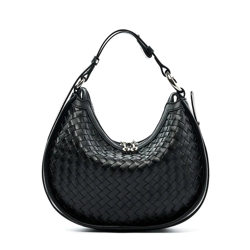 Black woven crescent hobo bag for women – ARLANA