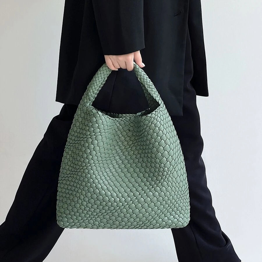 Woven Vegan Leather Hobo Tote Bag – Large Shoulder Bag for Women
