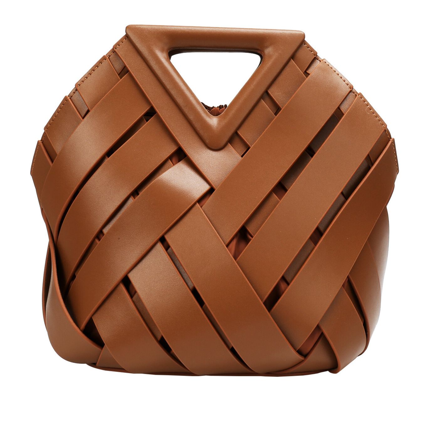  Structured woven handbag in warm brown vegan leather – ARLANA