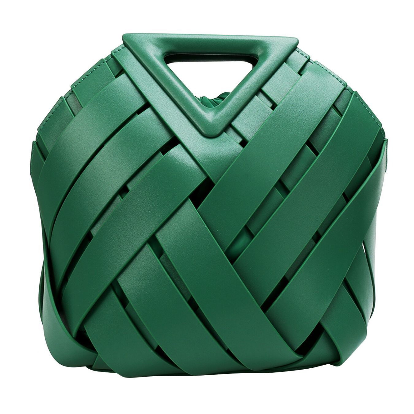 hunky woven geometric top handle bag in green vegan leather – ARLANA
