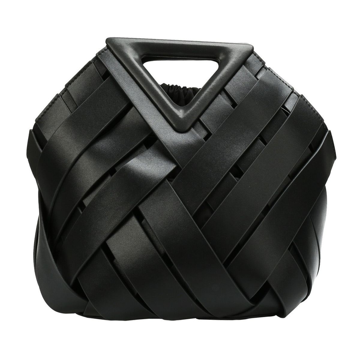 Geometric woven top handle bag in black – ARLANA
