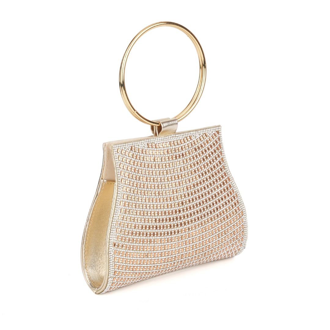 Side profile of rhinestone mesh structured clutch – ARLANA Dubai