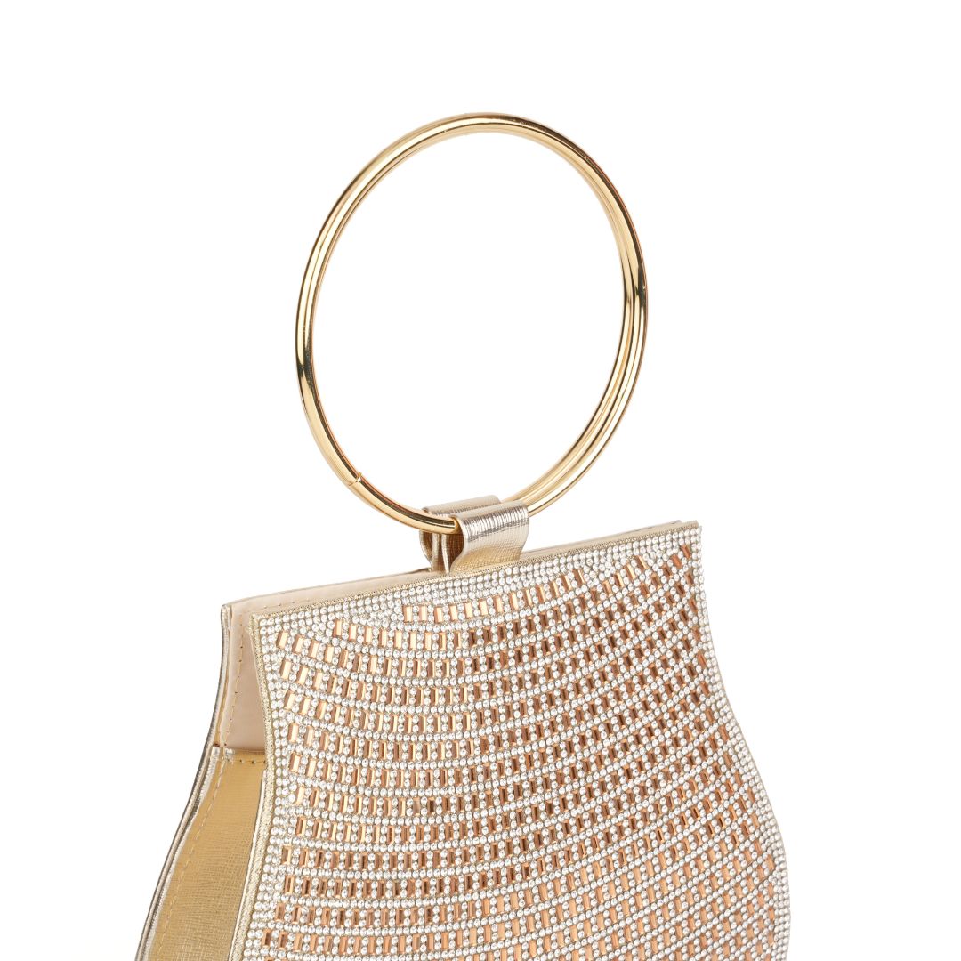 Rhinestone Mesh Top Handle Clutch Bag – Evening Purse for Women Gold