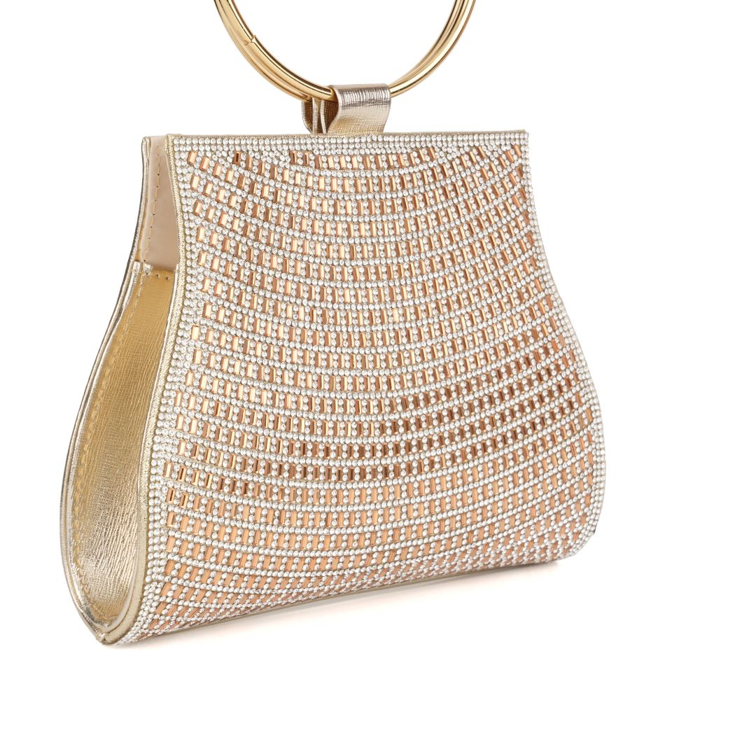 Rhinestone Mesh Top Handle Clutch Bag – Evening Purse for Women Gold