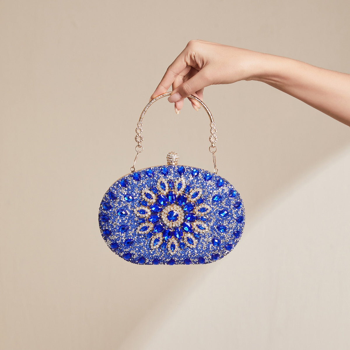 Embroidered Beaded Oval Clutch Bag – Floral Evening Purse for Women