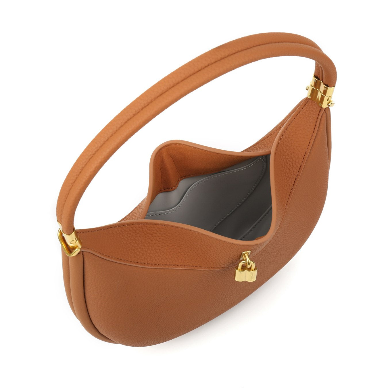 Gold hardware clasp detail on vegan leather crescent bag – ARLANA