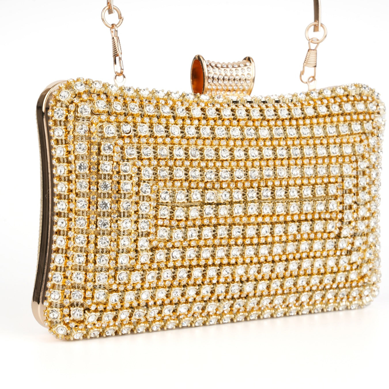Gold Rhinestone Studded Evening Clutch Bag – Top Handle Purse for Women