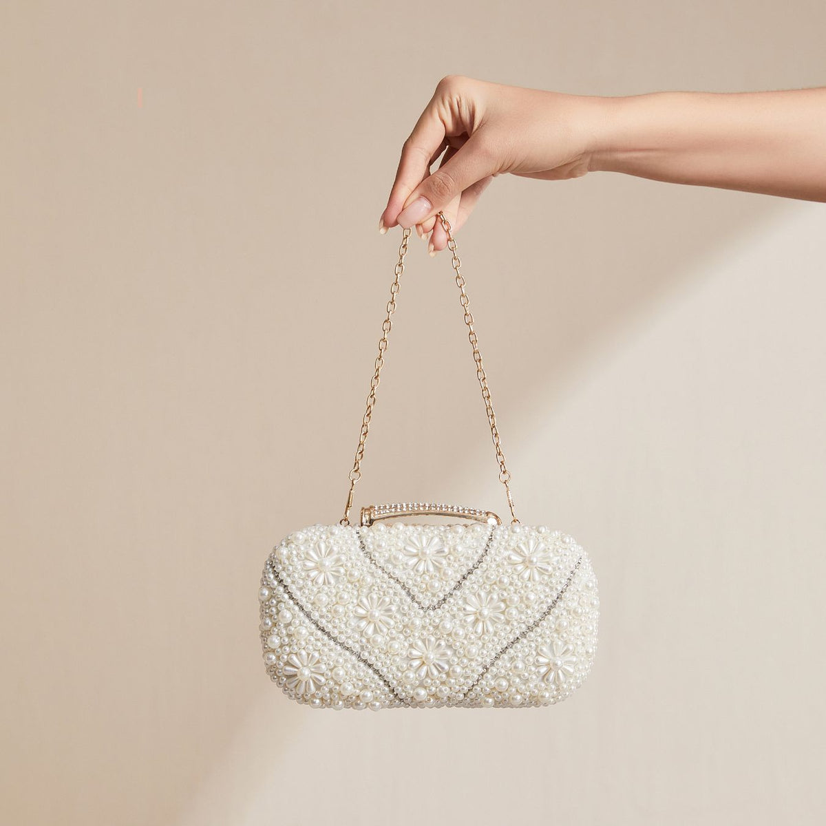 Pearl beaded quilted evening clutch bag – ARLANA