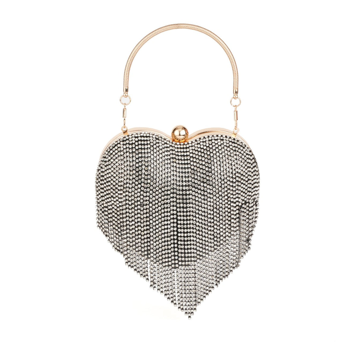 Black rhinestone heart shaped clutch with fringe – ARLANA