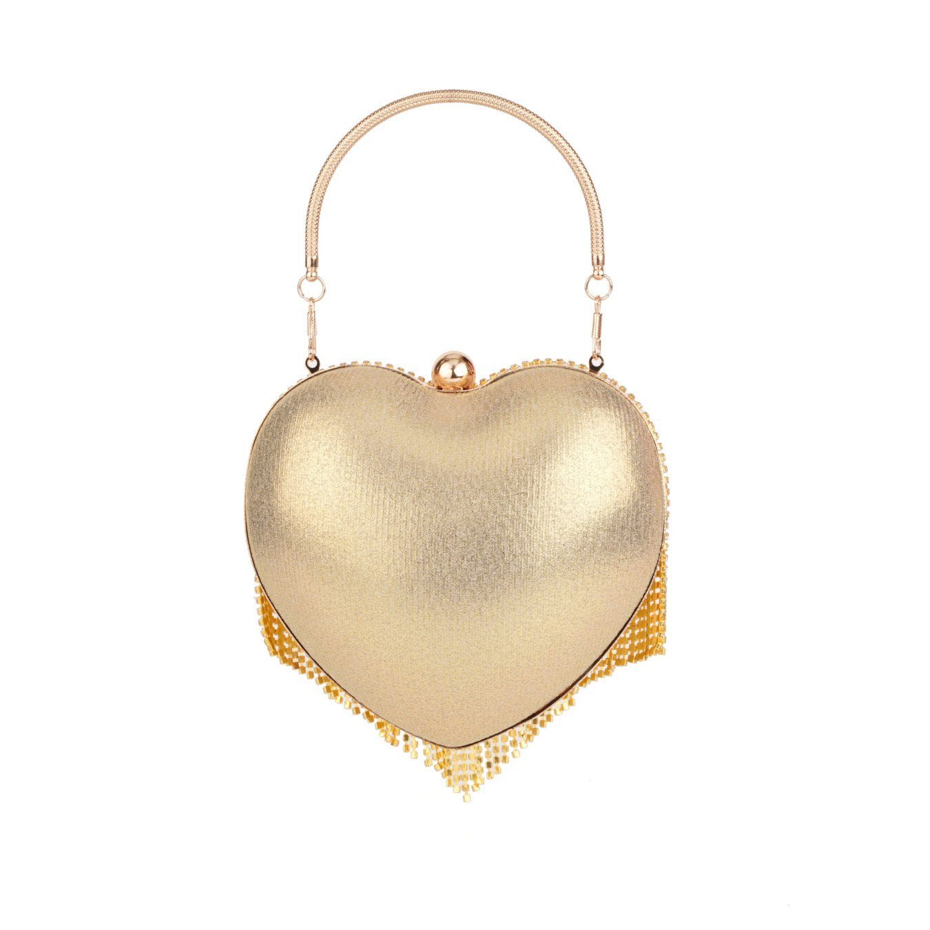 Heart Shaped Rhinestone Fringe Clutch Bag – Evening Purse for Women Gold