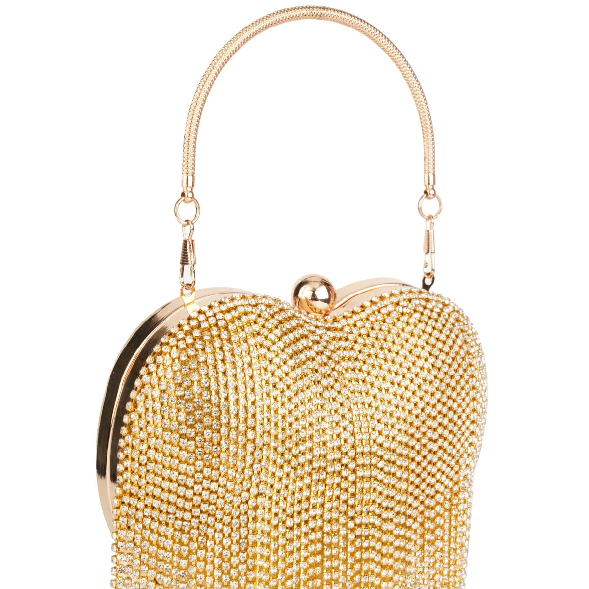 Heart Shaped Rhinestone Fringe Clutch Bag – Evening Purse for Women Gold