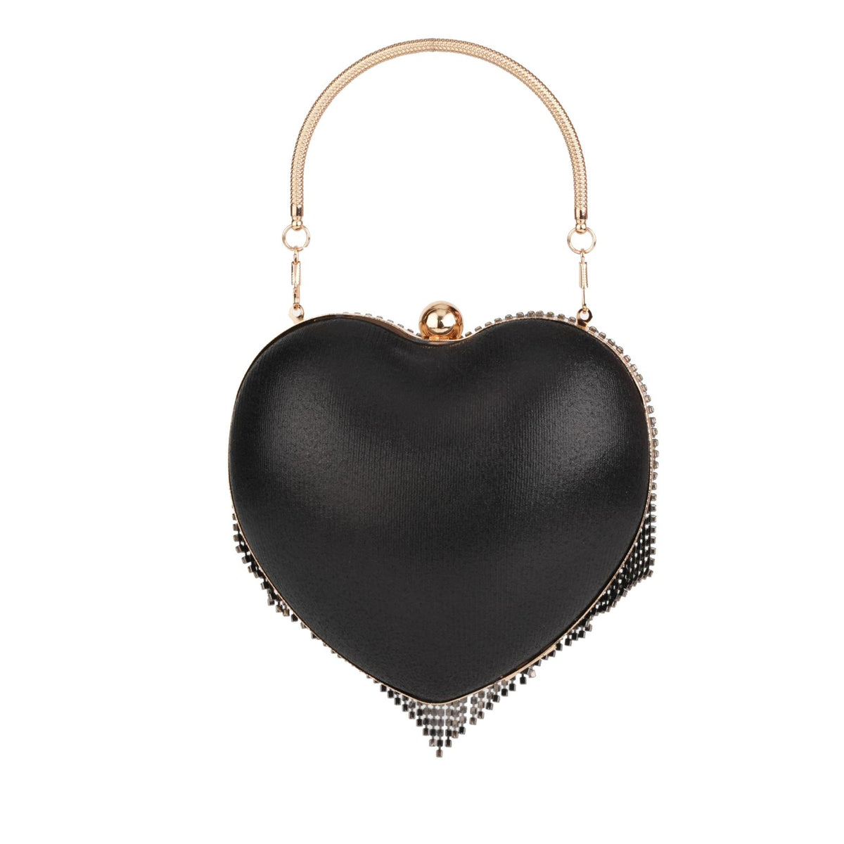 Heart Shaped Rhinestone Fringe Clutch Bag – Evening Purse for Women Gold