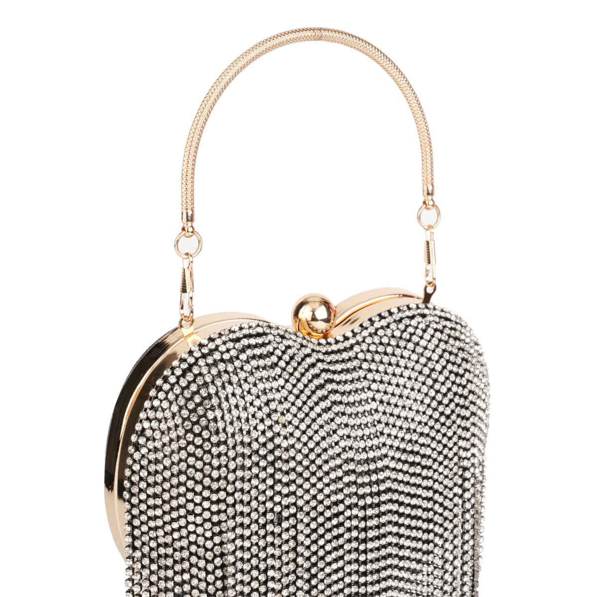 Heart Shaped Rhinestone Fringe Clutch Bag – Evening Purse for Women Gold