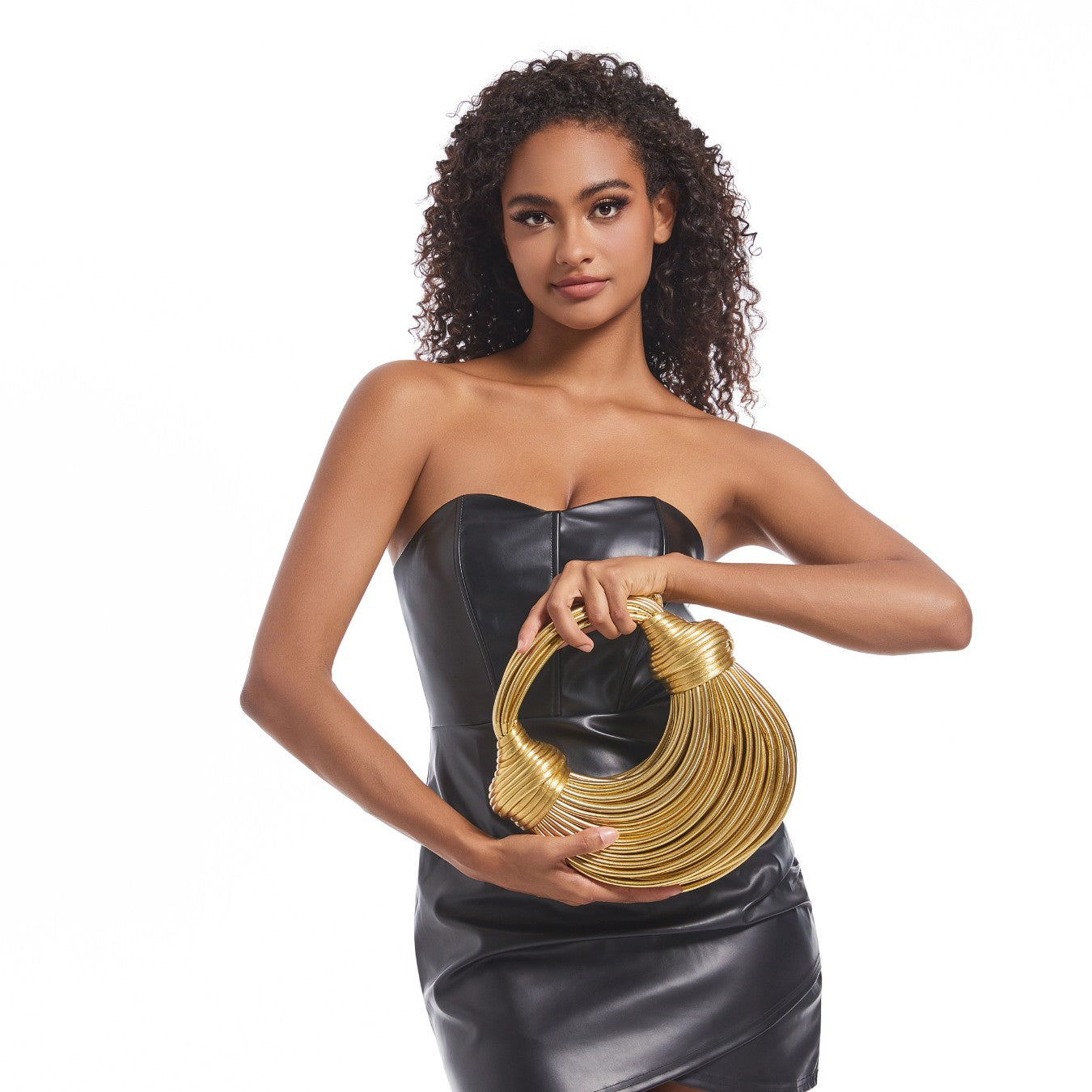 Sculptural Coil Hoop Shoulder Bag – Statement Handbag for Women Gold