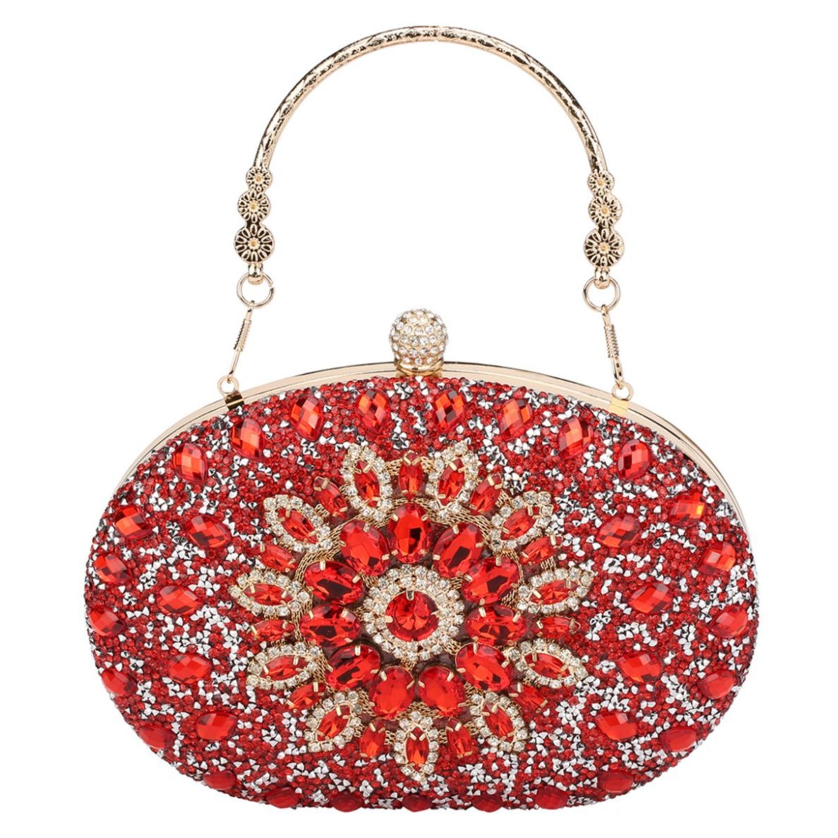Ornate embroidered clutch in red with crystal accents – ARLANA