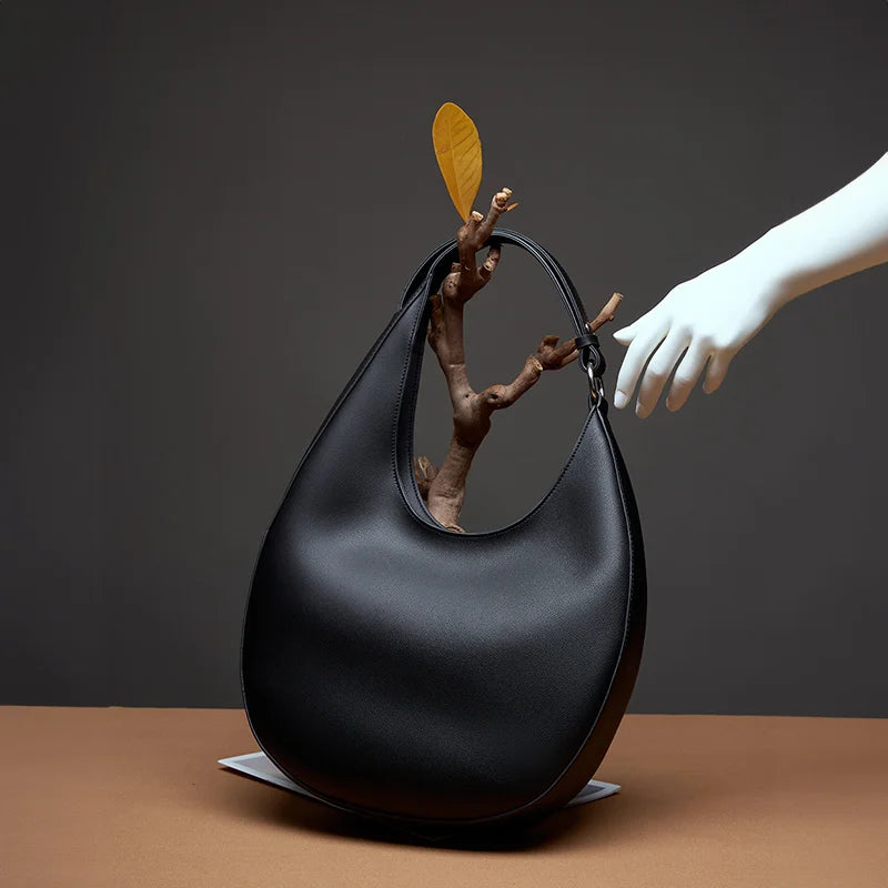 Large Vegan Leather Hobo Shoulder Bag – Crescent Tote Handbag for Women