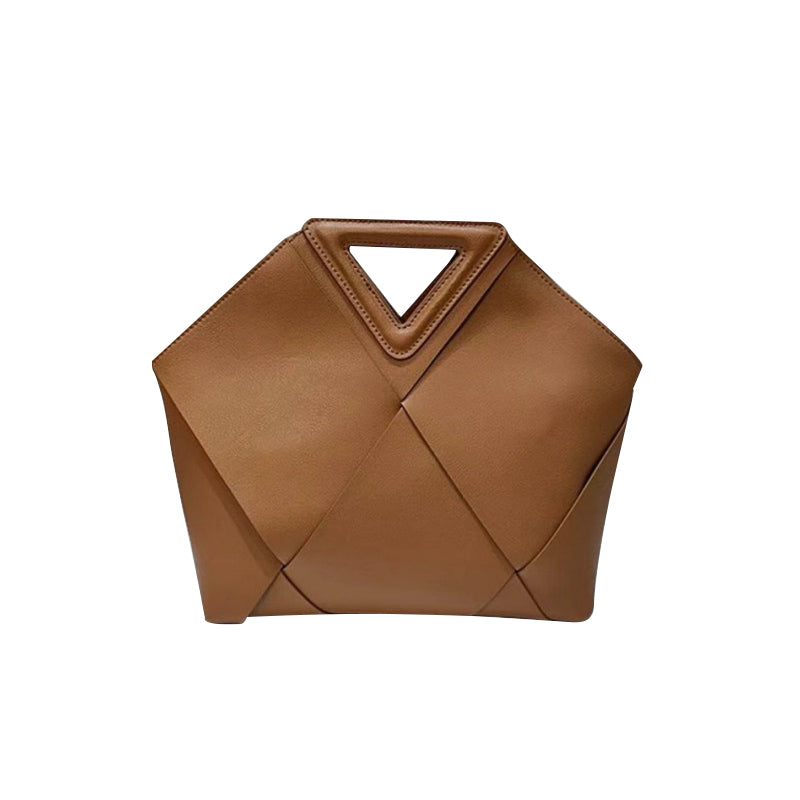 Angular vegan leather structured tote bag in Brown – ARLANA