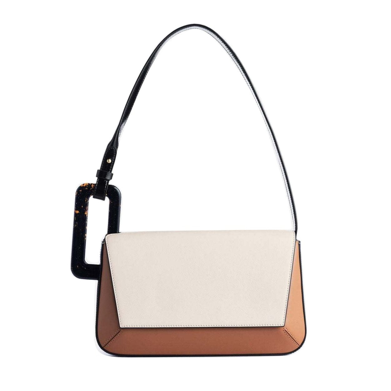 Patchwork top handle bag in neutral beige tones – ARLANA