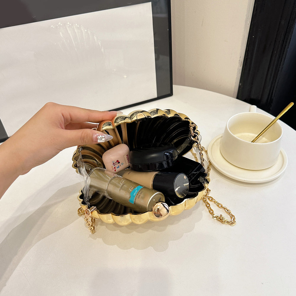 Shell Shaped Clutch Bag – Gold Chain Crossbody Evening Purse for Women