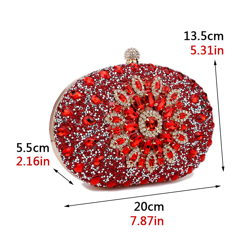 Embroidered Beaded Oval Clutch Bag – Floral Evening Purse for Women