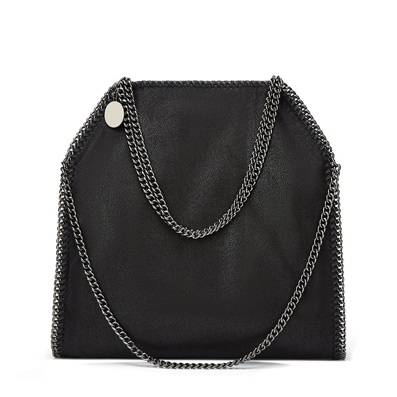 Large microfiber chain tote bag in black – ARLANA