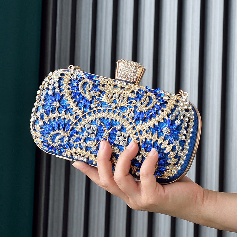 Close-up of rhinestone crystal embroidery on floral clutch – ARLANA