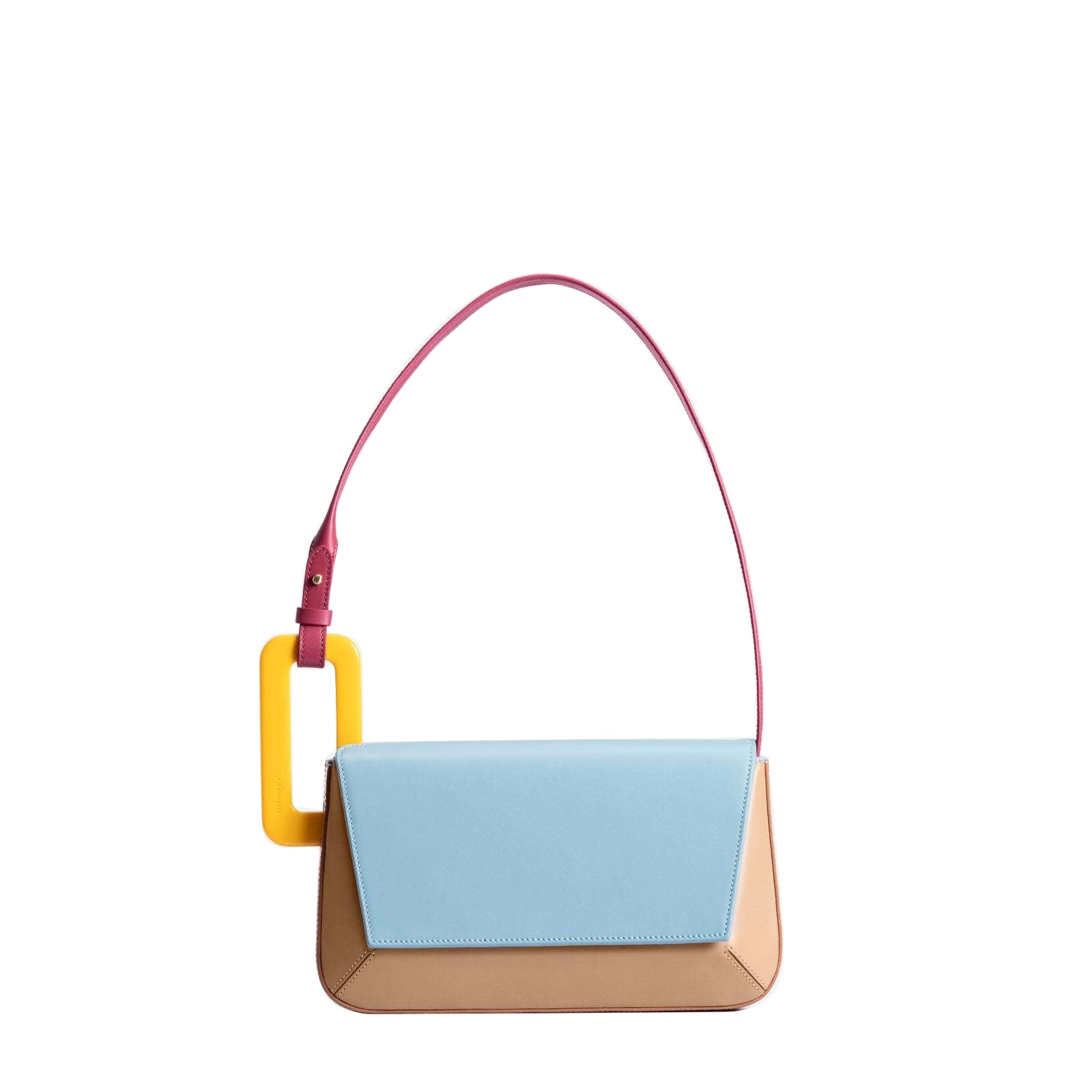 Color block patchwork top handle bag in sky blue and yellow – ARLANA Patchwork