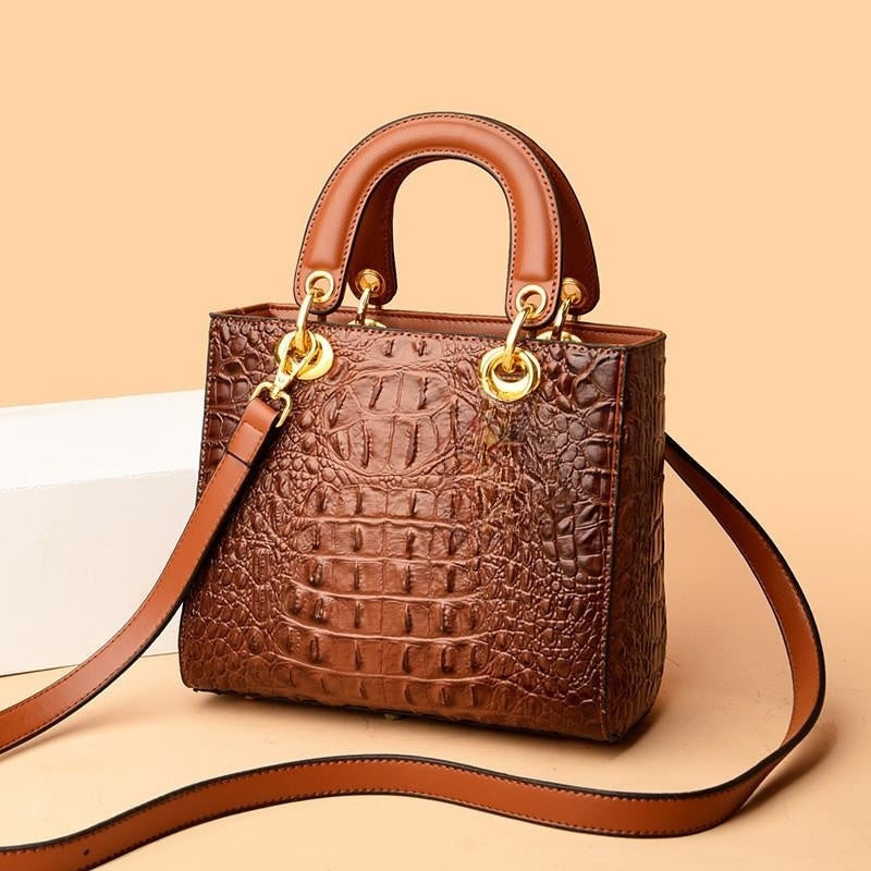 Croc Embossed Vegan Leather Top Handle Bag – Structured Handbag for Women