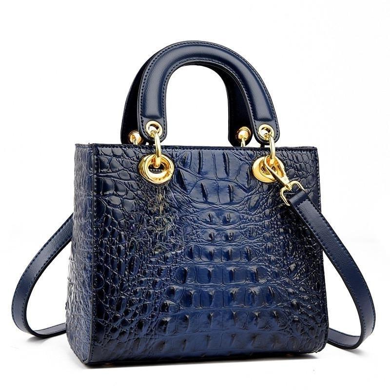Croc embossed structured bag in navy blue – ARLANA
