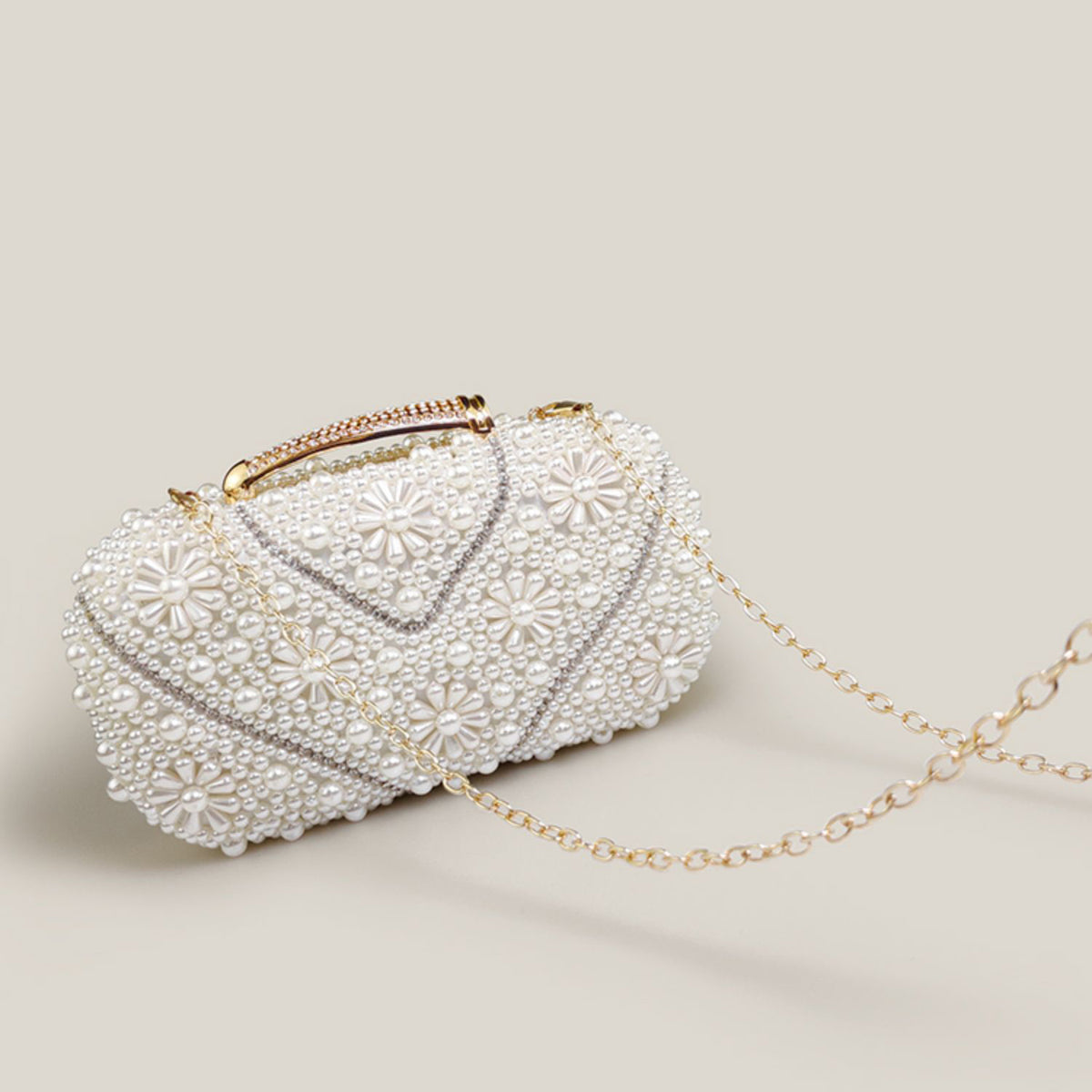 Pearl Beaded Quilted Clutch Bag – Chain Strap Evening Purse for Women