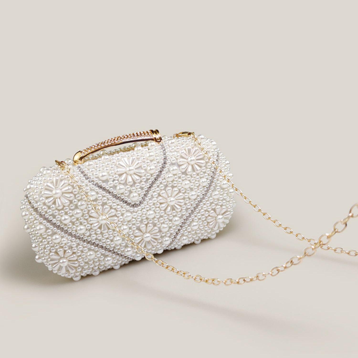 Pearl Beaded Quilted Clutch Bag – Chain Strap Evening Purse for Women