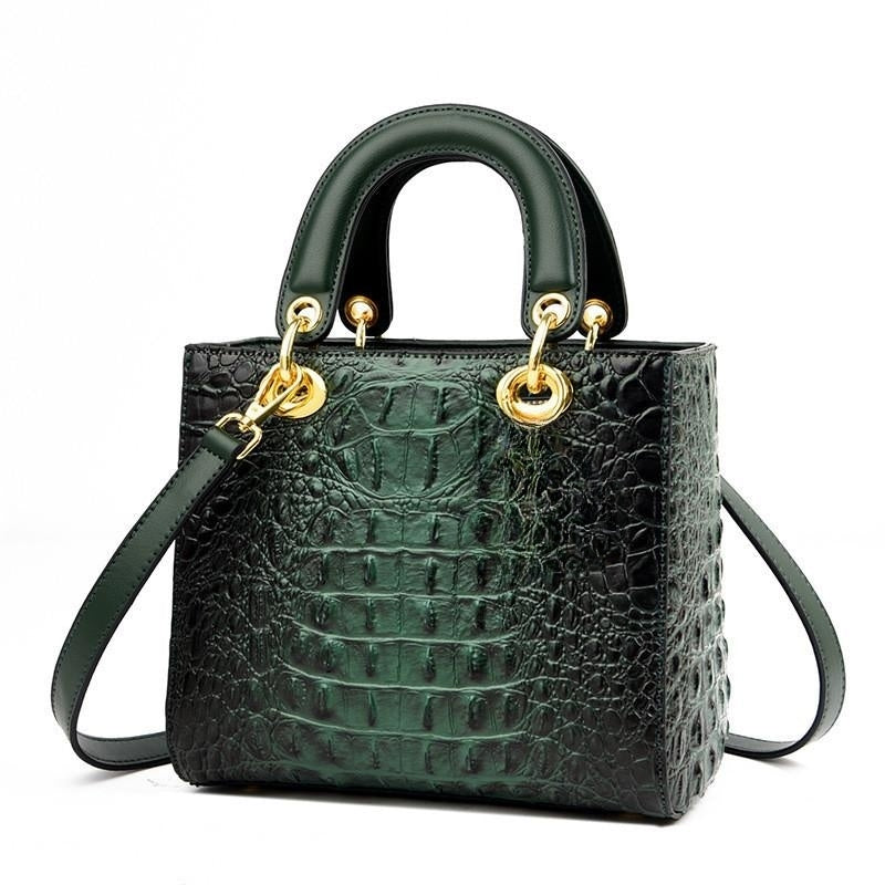 Croc Embossed Vegan Leather Top Handle Bag – Structured Handbag for Women