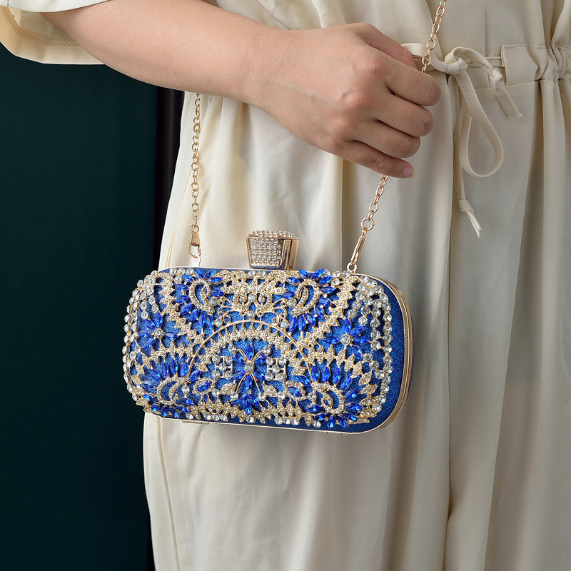 Rhinestone embroidered floral clutch bag in blue – ARLANA Mykonos