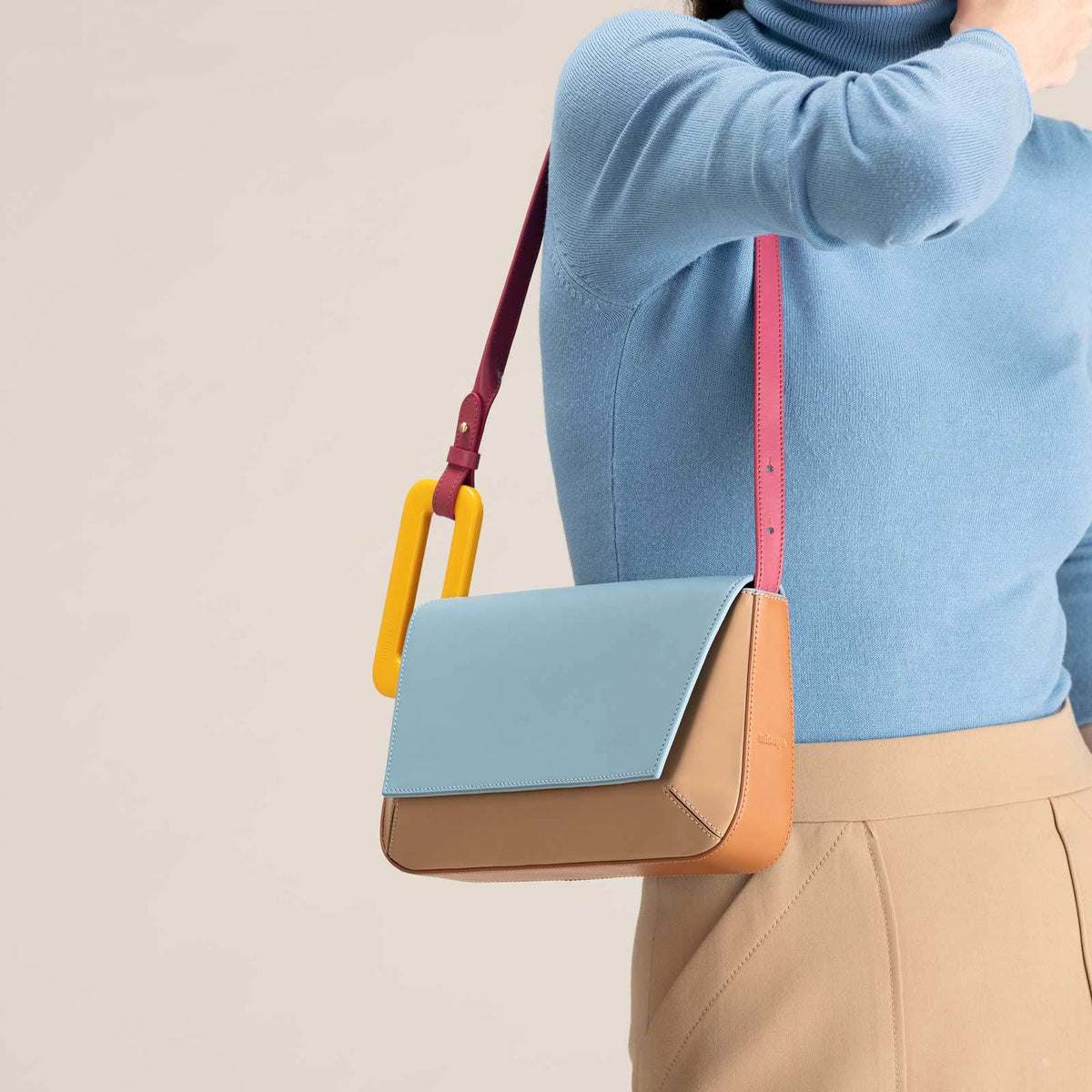 Color Block Patchwork Top Handle Bag – Structured Flap Handbag for Women