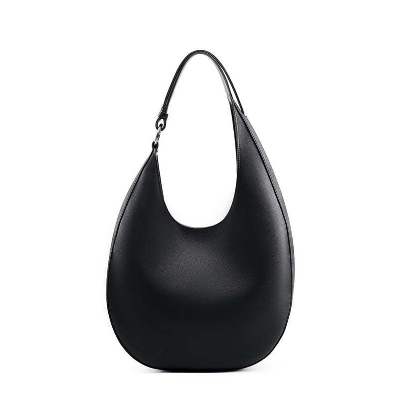 Large crescent hobo shoulder bag in black vegan leather – ARLANA Luna