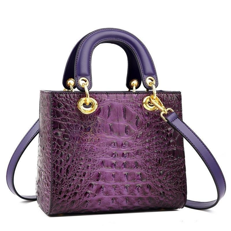 Crocodile-embossed top handle bag in purple – ARLANA